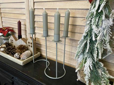 Kovový svietnik na 4 vysoké sviečky - zelenkavý, 