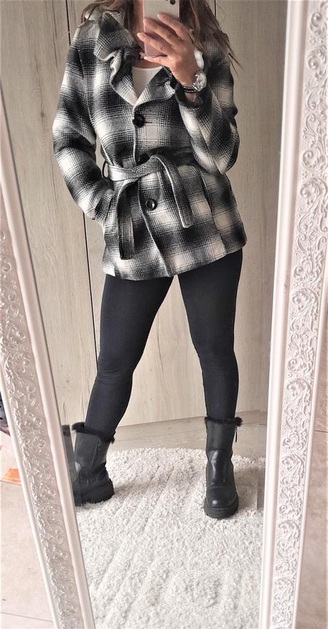 Klasický čiernobiely kabát-m, m