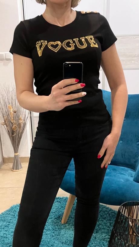 Dámske tričko s nápisom a flitrami čierne (s/m), m / s