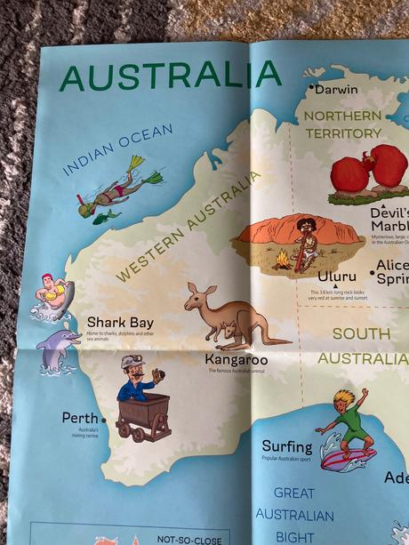Veľká mapa austrália/nový zéland pre deti, 
