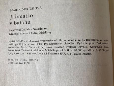 Jahniatko v batohu-prvé vyd.1984,