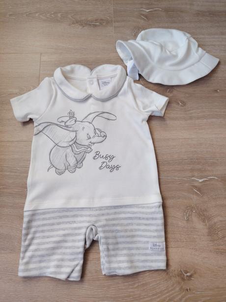 Nový letný kraťasový overal s klobúčikom, disney,74