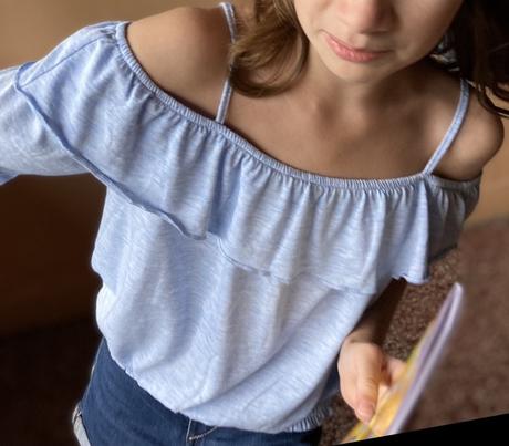 Bledomodre tricko na ramienka velmi dobry stav, h&m,140
