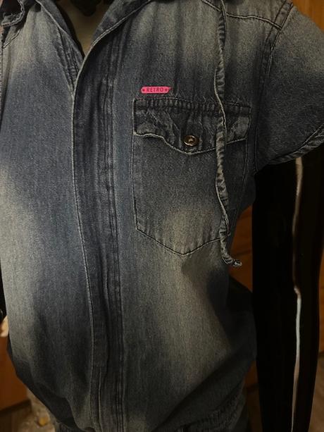 Džínsový overal na zips s kapucňou zn. retro, m
