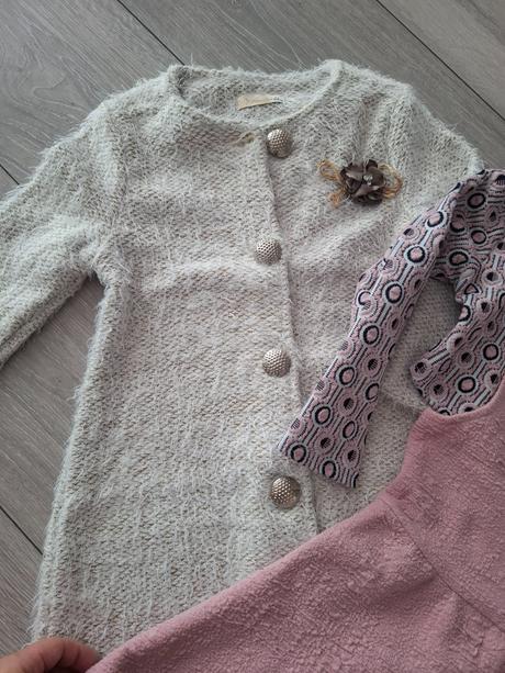 Bezovy kabatik + ruzove saty s bolerkom zdarma, 104