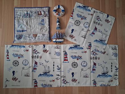 Námornícky motív - štóla, obrúsok, vankúš, loďka m, 
