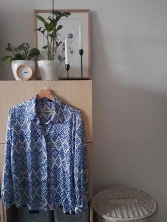 Bavlnená košeľa s modro-bielym geometrickým vzorom, zara,xl