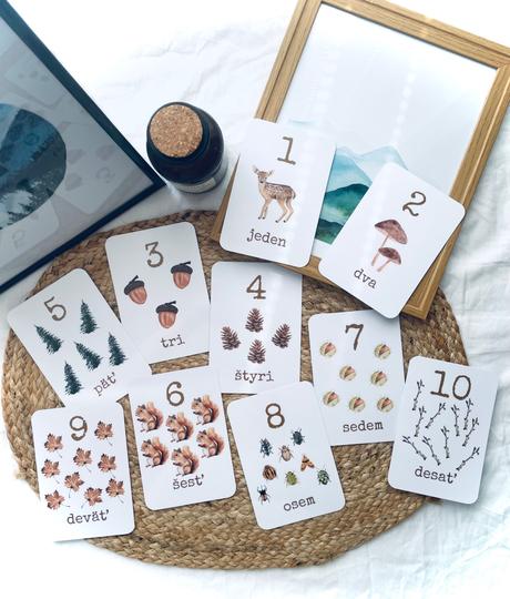 Čísla s lesnou tématikou - vzdelávacie kartičky,