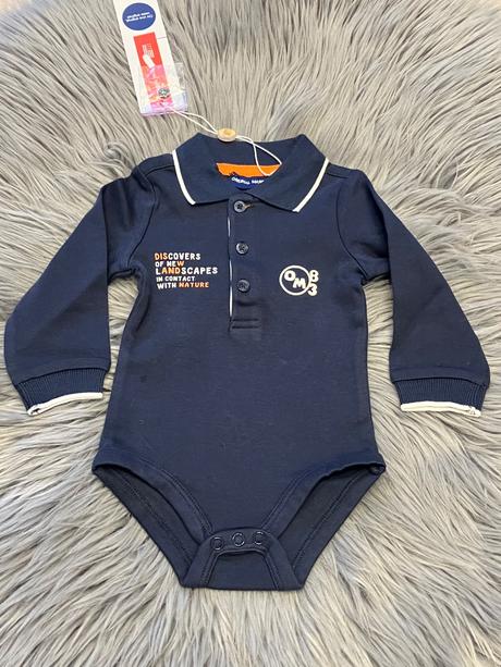 Chlapčenské body s golierom a nápisom (0-3 mes.), original marines,56