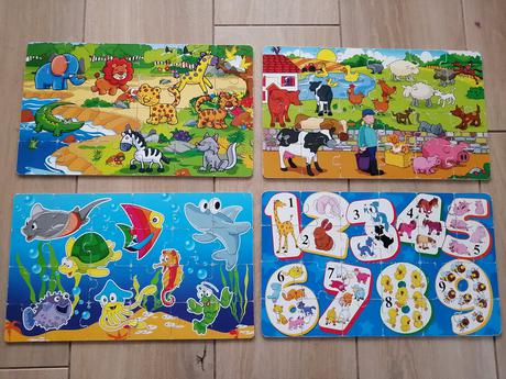 Drevené puzzle 4 x 24 dielikov v krabici, 