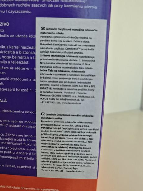 Lansinoh dvojfázová manuálna odsávačka mlieka,