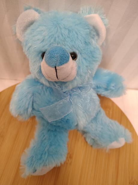 Plyšový modrý medveď s mašlou, 22 cm, 