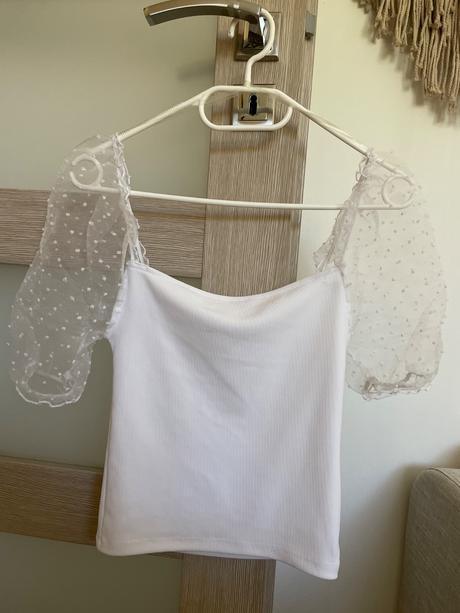 Biele tričko s priehľadnými rukávmi, amisu,s