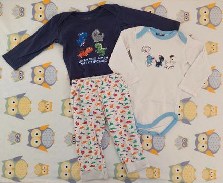 Dinosaury súprava 2xbody + tepláky veľ.74/80, lupilu,74