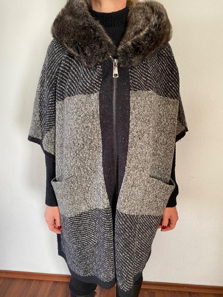 Vrchný vlnený kabát s krásnou umelou kožusinou, zara,s