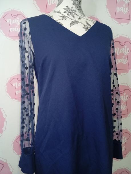 Modré šaty so sieťovými rukávmi, 40