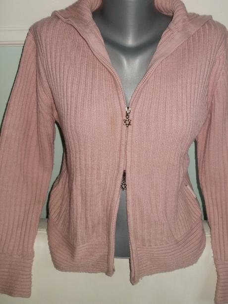 Ružový hrubší sveter na zips, s