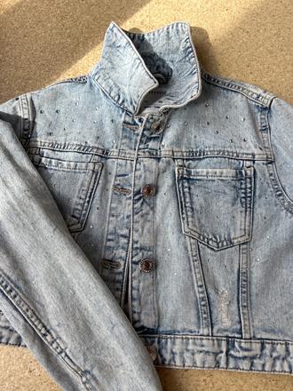 Dievčenská krátka rifľová bunda s flitrami, terranova,140