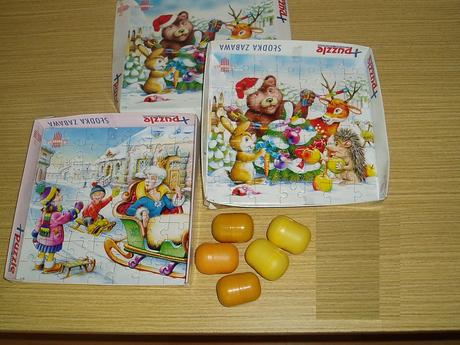 2 x puzzle + 5 x puzzle z kinderok, 