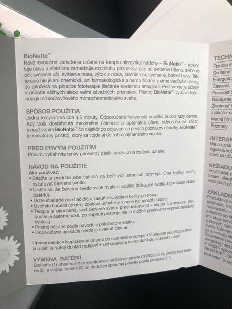 Svetelna terapia bionette na liecbu alergie pc 75, 