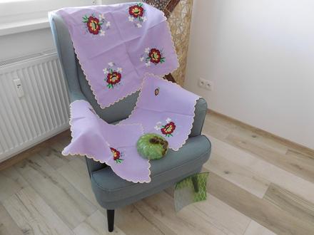 Fialový set obrusov ručne vyšívaný, 