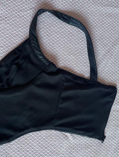 Čierny korzetový koženkový crop top, amisu, xs/34, amisu,xs