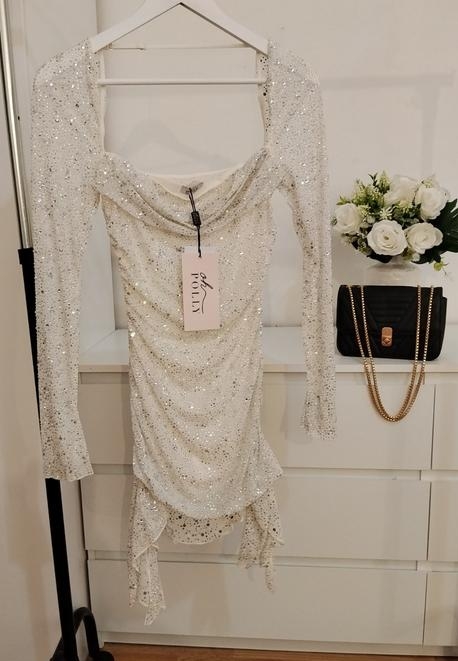 Oh polly marilla trblietavé mini šaty luxusné, 34 / xs
