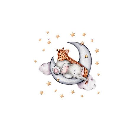 Nálepka na stenu - spiaci sloník so žirafou,