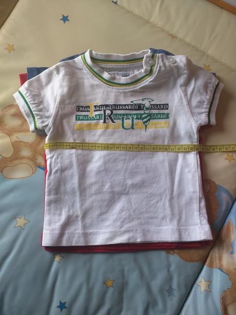 Letne tricka 6-9m benetton, trussardi + 2 ks rifle, 68–80