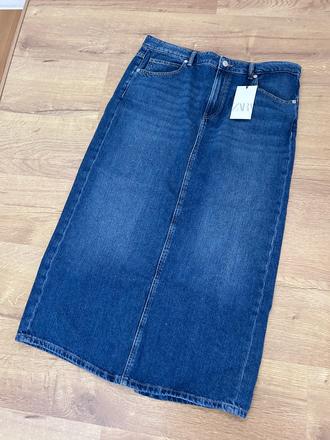 Riflová dlhá sukňa, zara,xl