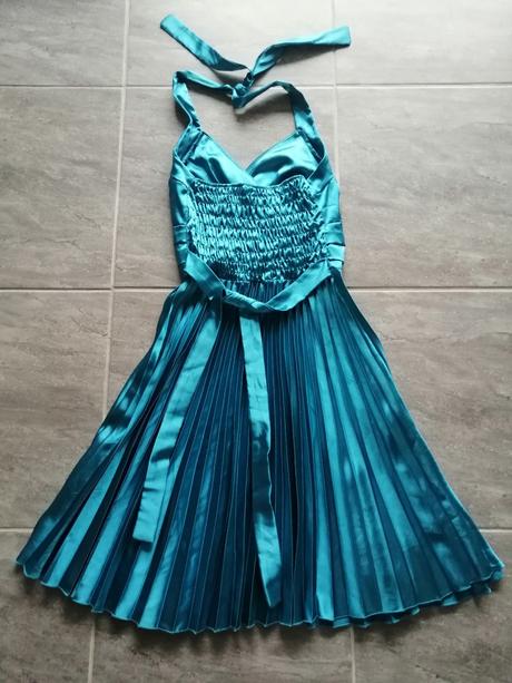 Tyrkysové saténové šaty v34-36, h&m,34
