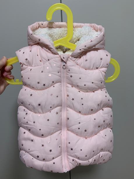 Detská svetloružová zateplená vesta s kapucňou, 92