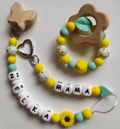 Set retiazka na cumlík, hryzadlo a kľúčenka, 