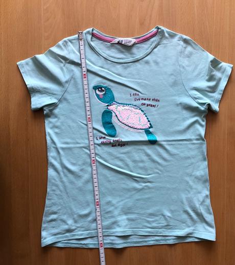 Tyrkysove tricko s korytnackou, h&m,134