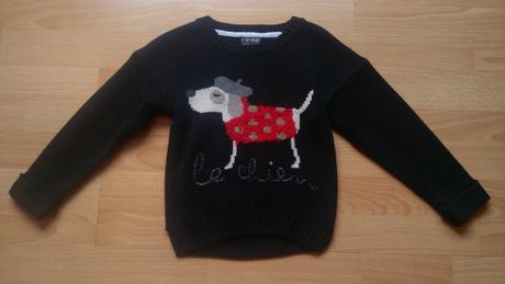 Čierny, pletený pulóvrik so psíkom, 5-6r., next,116