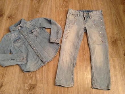 H&m jeansový komplet 104 s kamienkami, h&m,104