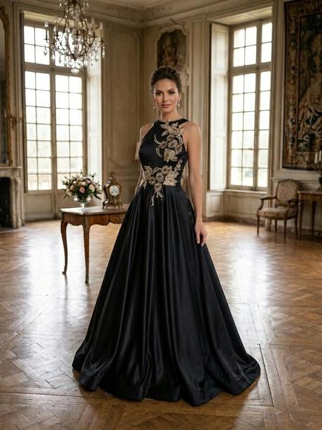 Luxusné spoločenské šaty black gold elegance, xs
