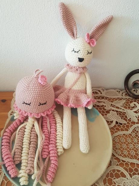 Hačkovaný zajko a chobotnička set,