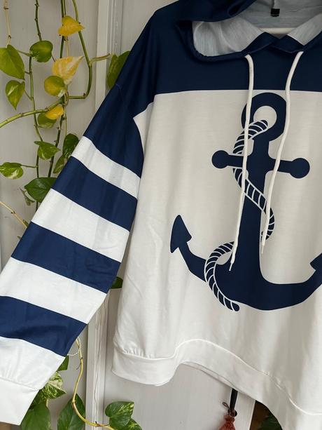 Dámska modrá mikina s kapucňou/ biela mikina, xl