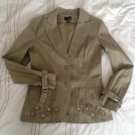 Khaki sako s vysivkami 3x oblecene, h&m,38