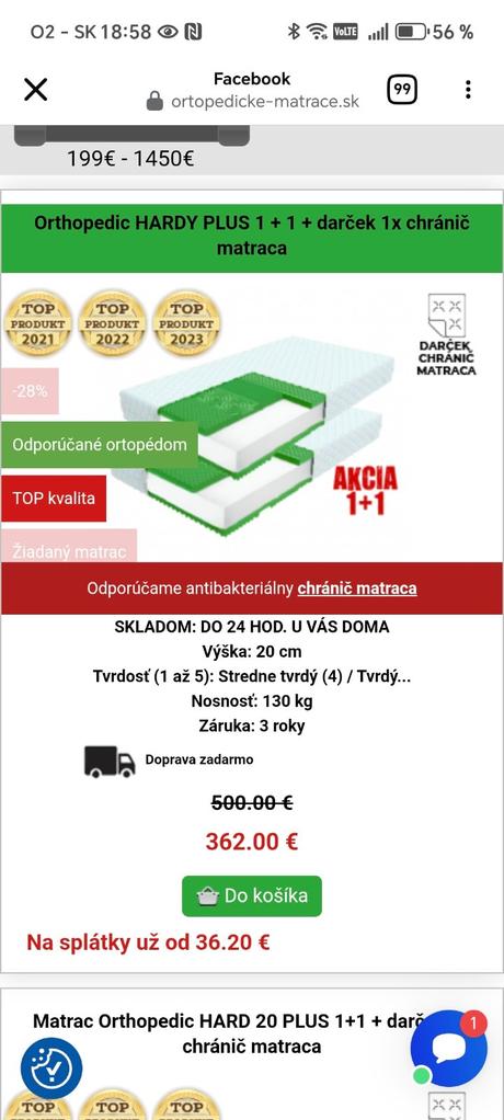 Predám madrace 2 kusi rozmer 200x80 výška 20 cm, šírka (cm): 80,dĺžka (cm): 200