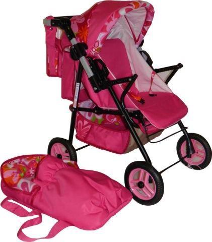 Kočík pre bábiky s prenosnou taškou  červený, 