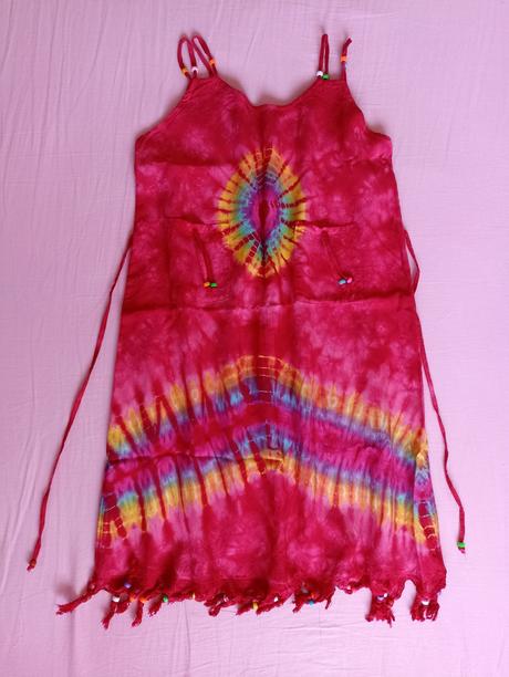 Letné batikové šaty s korálkami 140/ 146, 140