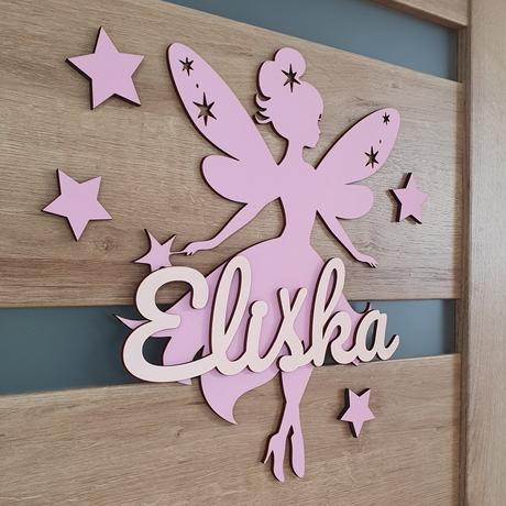 Drevená dekorácia víla s menom,
