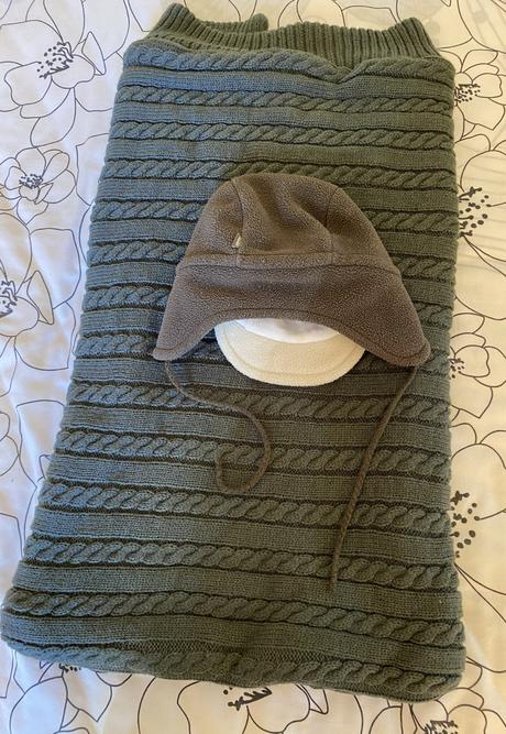 Teplý vak kožušinka - pletenina  + čiapka, 74