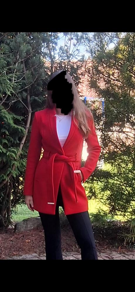 Červený elegantný kabát, f&f,xs
