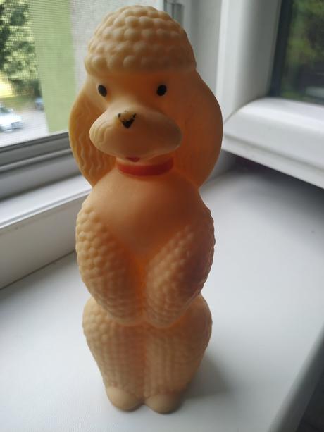 Retro gumená pískacia hračka- pes,