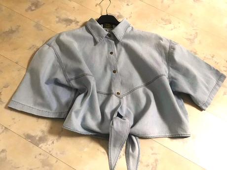 Krátka riflová košeľa na uväzovanie, xl