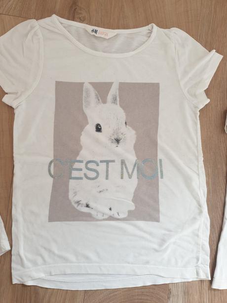 3x biele tricka s kratkym rukavom 122/128, h&m,122