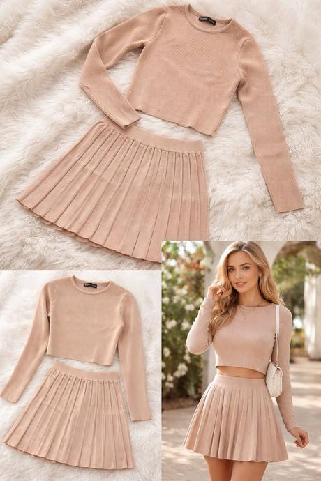 S bezovy set svetrik+ sukna, s